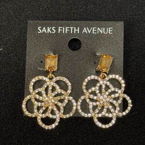 Saks Fifth Avenue Gold and Silver Floral Loop Earrings 1.5 inch